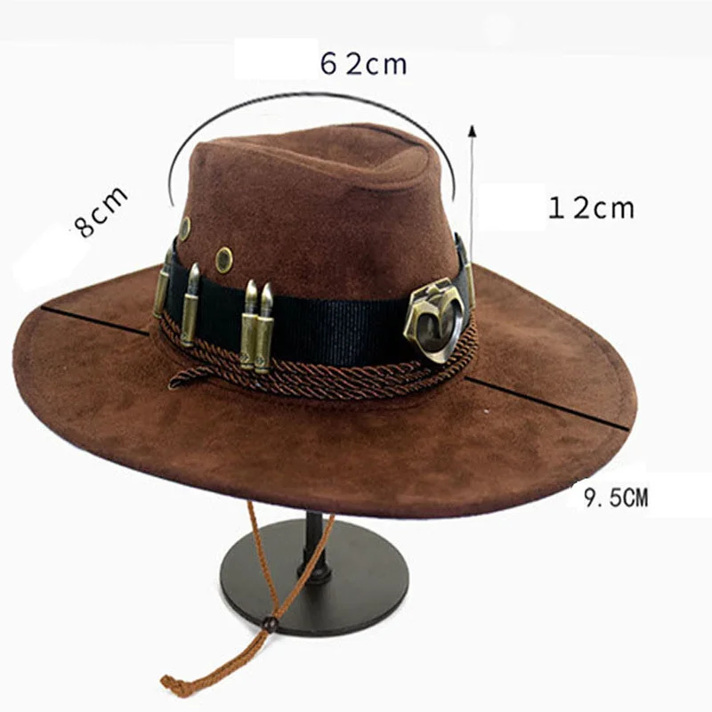 Cowboy Hat McCree Badge Bullet Western Pirate Costume Cap Props Hat Cosplay Accessory Halloween For Adult Men Women Boys