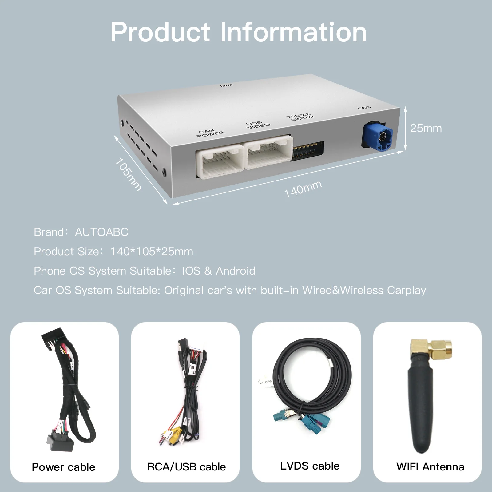 AUTOABC Wireless CarPlay Android Auto Decoder Interface For Citroen C4 C5 DS3 DS4 DS5 208 308 508 3008 Mirroring Airplay
