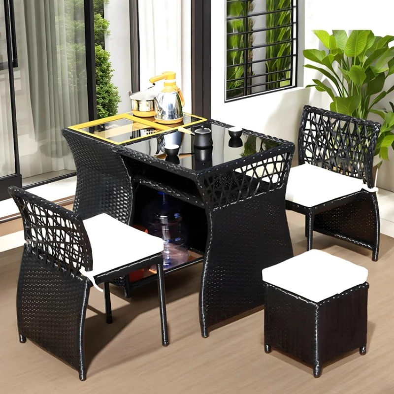 

Balcony tea table and chair creative balcony tea table combination Internet celebrity storage rattan chair