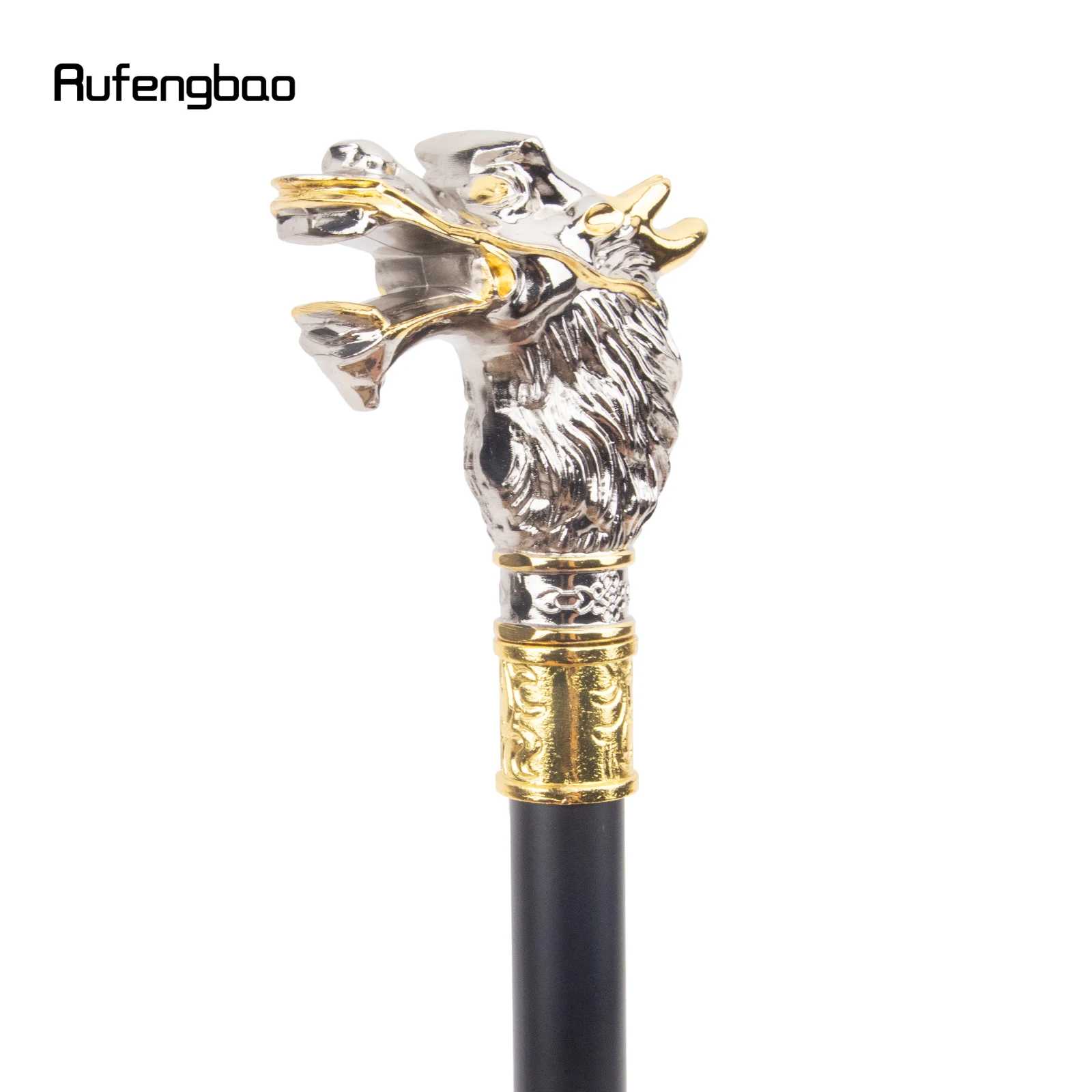 White Black Luxury Dragon Head Single Joint Walking Stick with Hidden Plate Self Defense Fashion Cane Cosplay Crosier 93cm