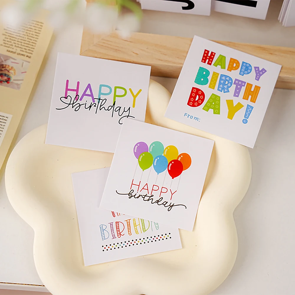 50 pcs Happy Birthday Balloon Mini Writing Message Card Flowers Cake Decoration Card
