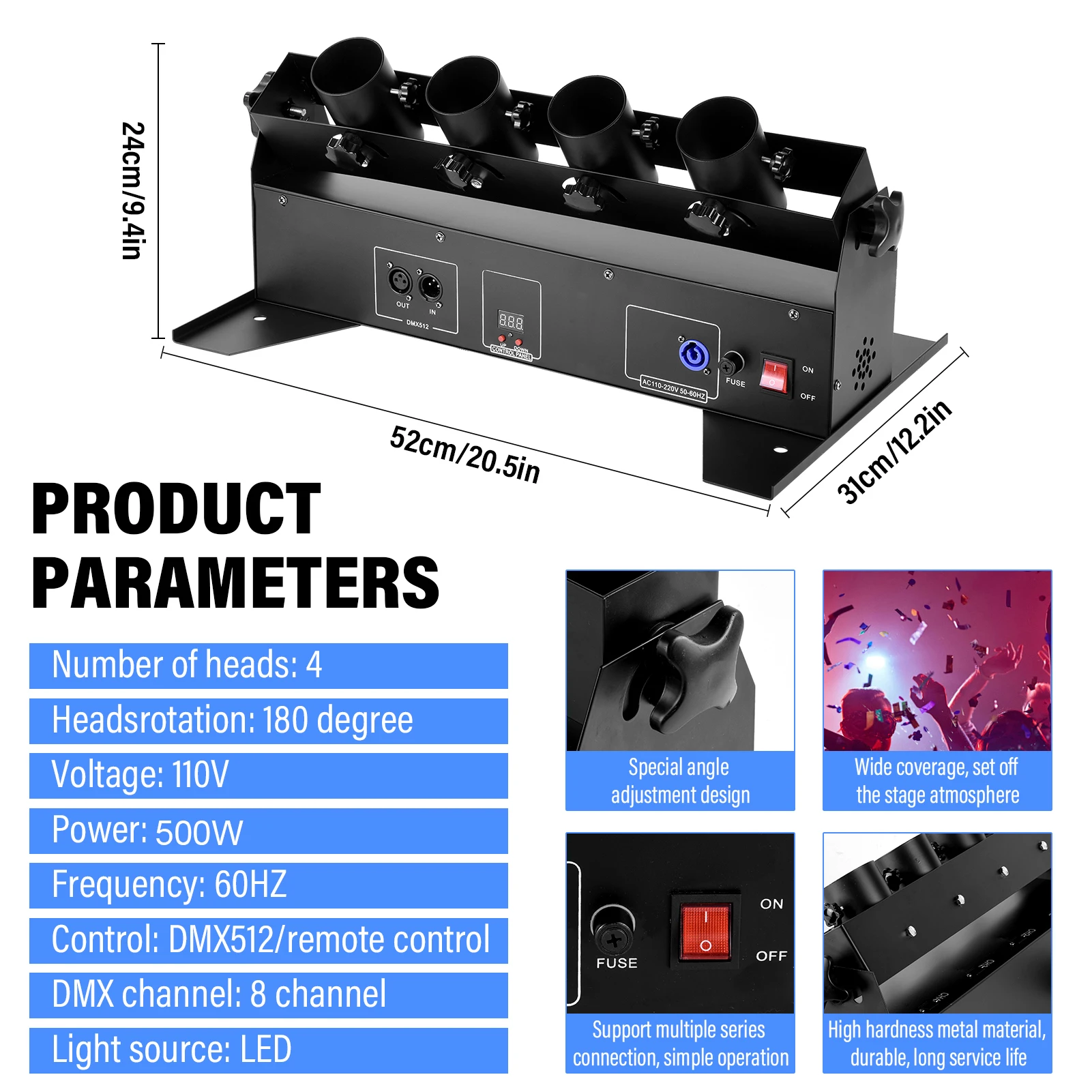آلة منفاخ النثار DMX/التحكم عن بعد، 4 رؤوس احترافية لمصباح النثار لعروض ديسكو النادي