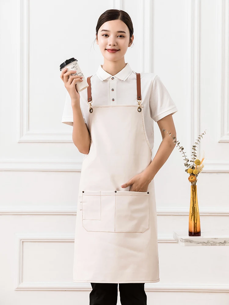 Korean Japanese Style Leather Waterproof Apron Coffee Room Waiter Kitchen Cooking Pinafore Keeping Dry Manicurist Nursing Aprons