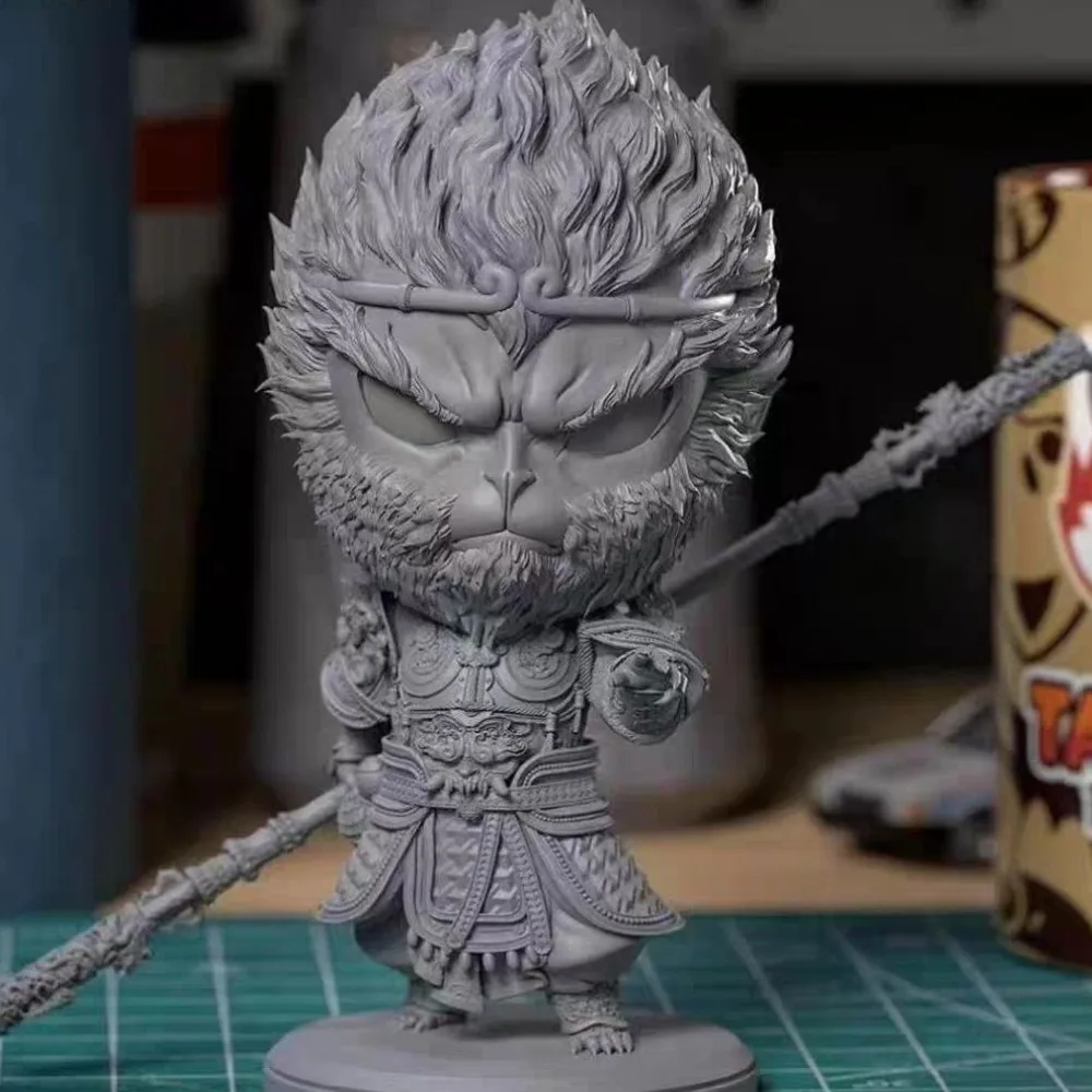 Mini Cute Version Sun Wukong Figurine 3D Printed White Resin Model Ornament DIY Coloring Self-assembly Miniatures