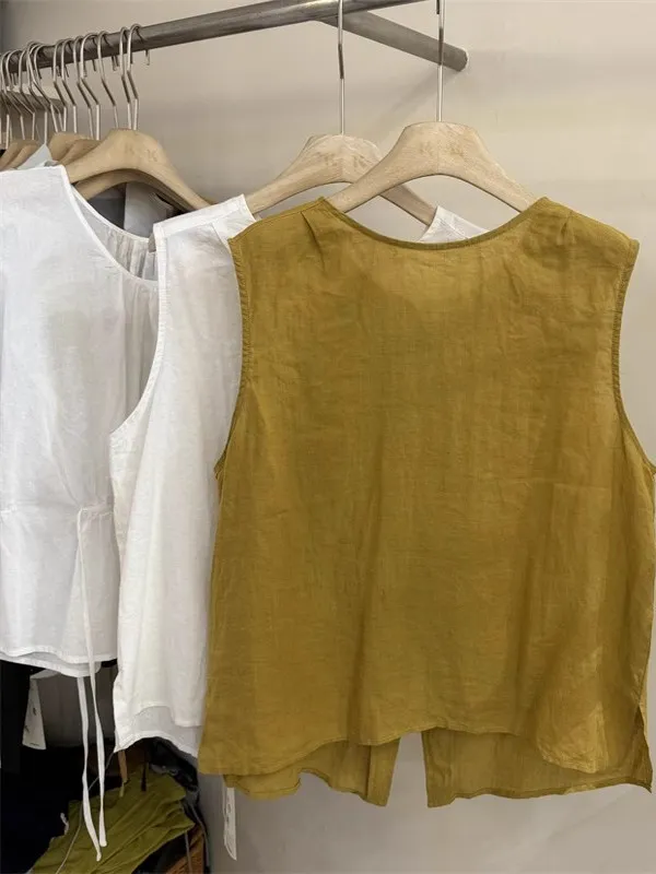 

Summer Cotton Linen Svel Women's irt Ba Split Irregular Top Faionable Small Batch European Design Commute Sle