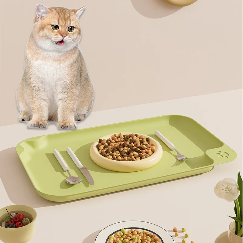 

Pet placemat waterproof, anti-fouling and non-slip cat bowl mat plastic large tableware cat bowl plate food cleaning mat