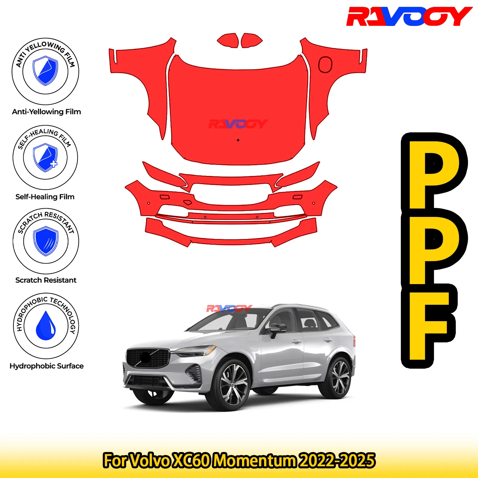 

Для Volvo XC60 Momentum 2022-2025 глянцевая матовая черная предварительно вырезанная передняя защитная пленка PPF Kit