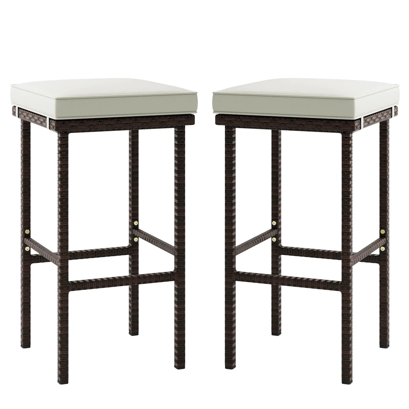 

Wicker Bar Stools Set of 2 with Removable Seat Cushions Footrest Support 400 LBS
