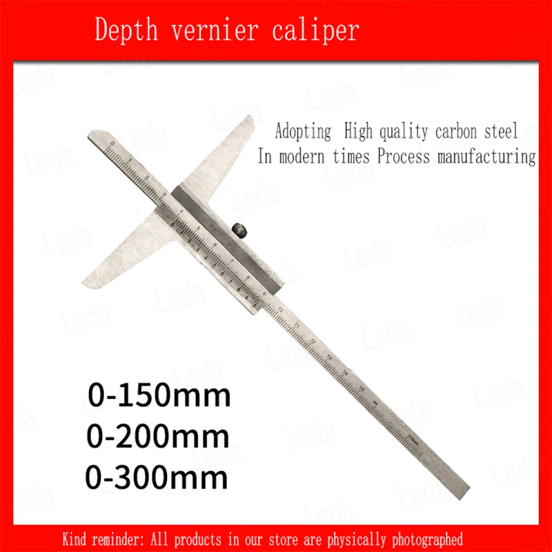 

1PCS Lndustrial Depth Vernier Scale Carbon Steel Caliper Measuring Tool Steel Ruler Depth Measurement 150MM 200MM 300MM