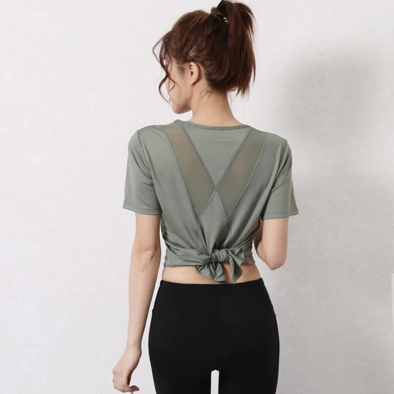 Women Sport Tank Tops Loose Yoga Tops Quick Dry Short Sleeve Workout Sport Tops For Women Fitness Sport Yoga Shirt