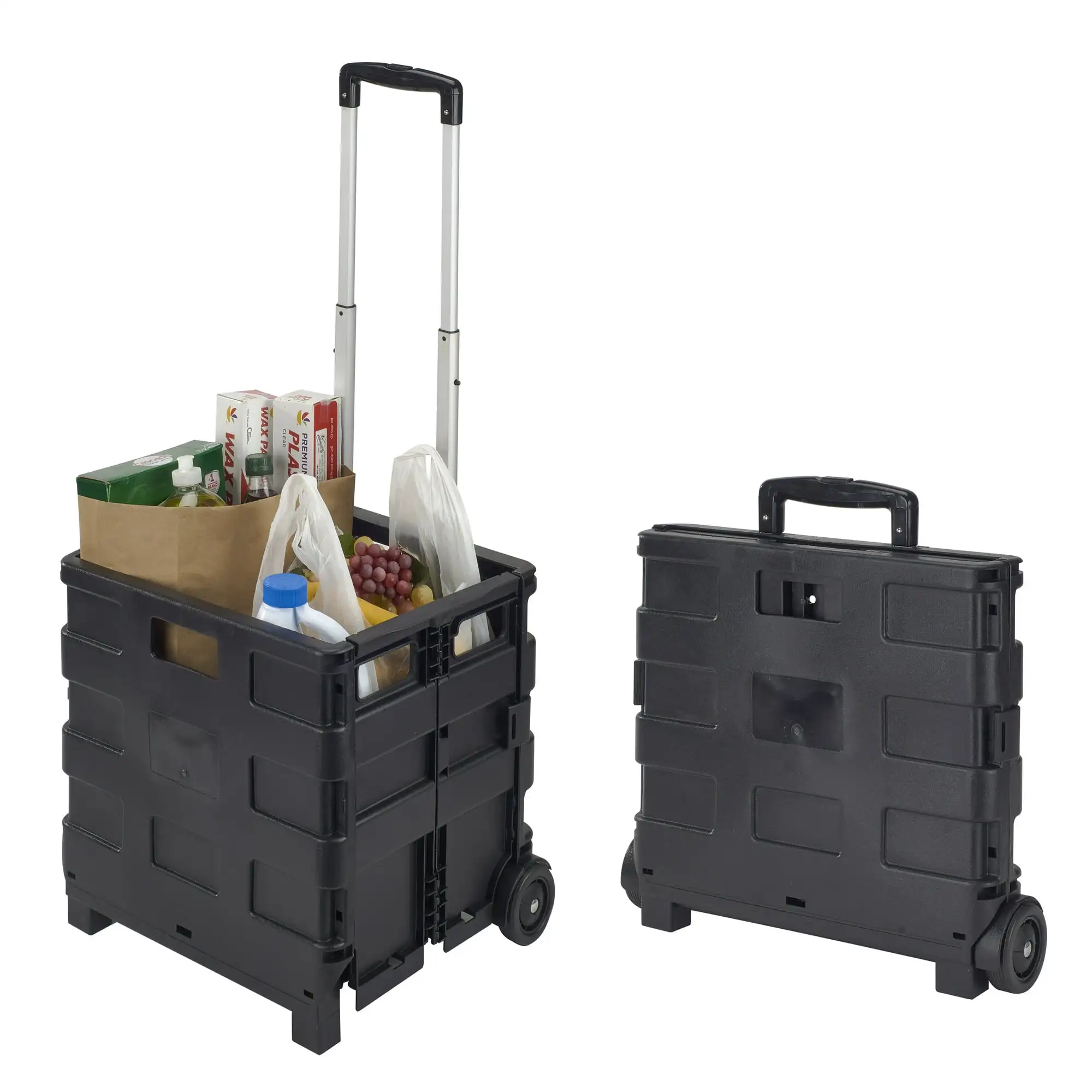 

Tote Bin Collapsible Utility Cart, Plastic, Black, 15" x 13" x 14.2"