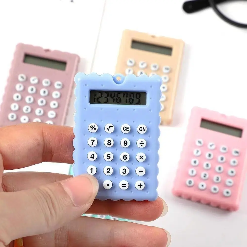 Portable 8-Digit Display Mini Calculator Battery Biscuit Shape Student Calculators Mini Battery Calculator Stationery