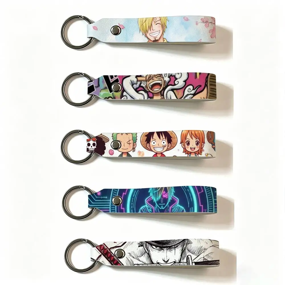 MOTORCYCLE ANIME ONE PIECE LUFFY PU Leather Keychain Minimalist Key Holder Durable Key Organizer Car Keys Bag Accessories