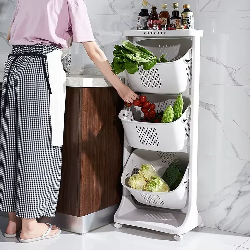 Modern Eco Friendly Kitchen Multi Layer Plastic Storage Rack on Wheels Oversized Organizer for Fruits and Vegetables