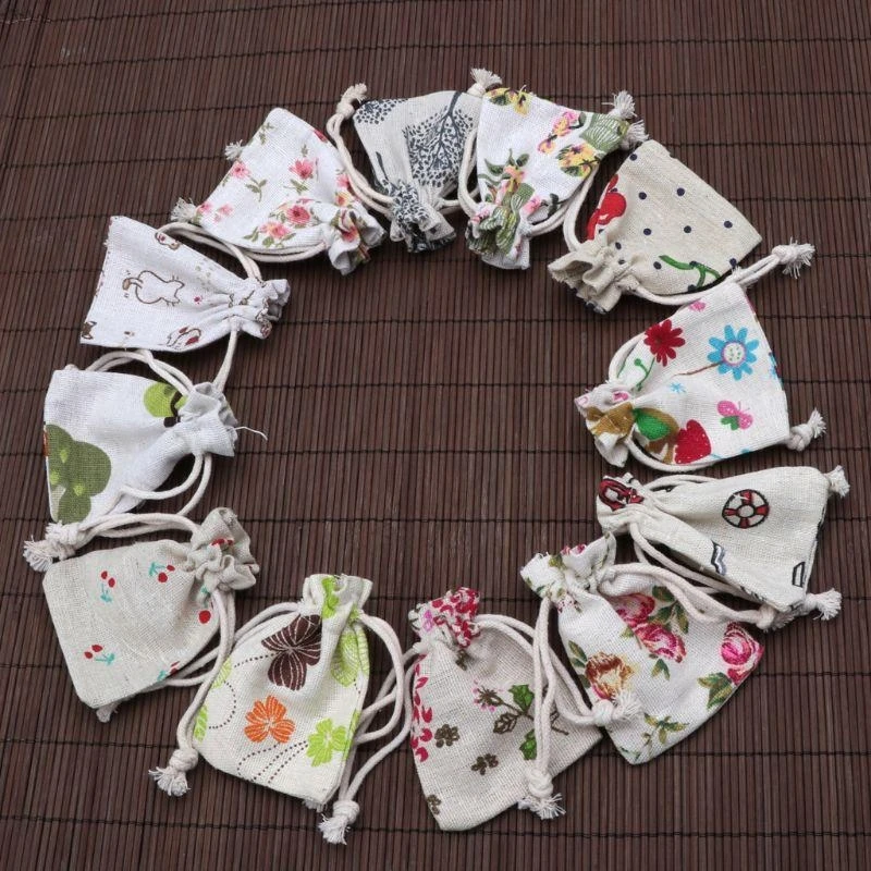 Double Drawstring Cotton Cloth Bag for Small Jewelry Bracelet Beads Spice Gift