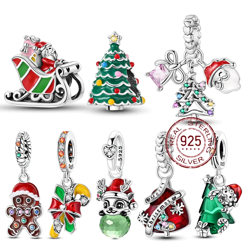 

925 Sterling Silver Santa Claus Beads Christmas Tree Charms Fit 3mm Women Bracelet DIY Accessories Christmas Gift Fine Jewelry