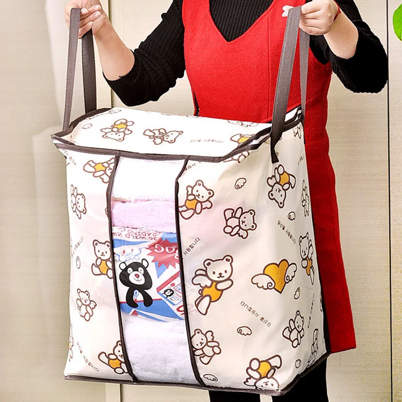  Large Capacity Non Woven Storage Bag with Clear Visual Window Foldable Clothes Quilt Blanket Organizer for Home Moving Storage
