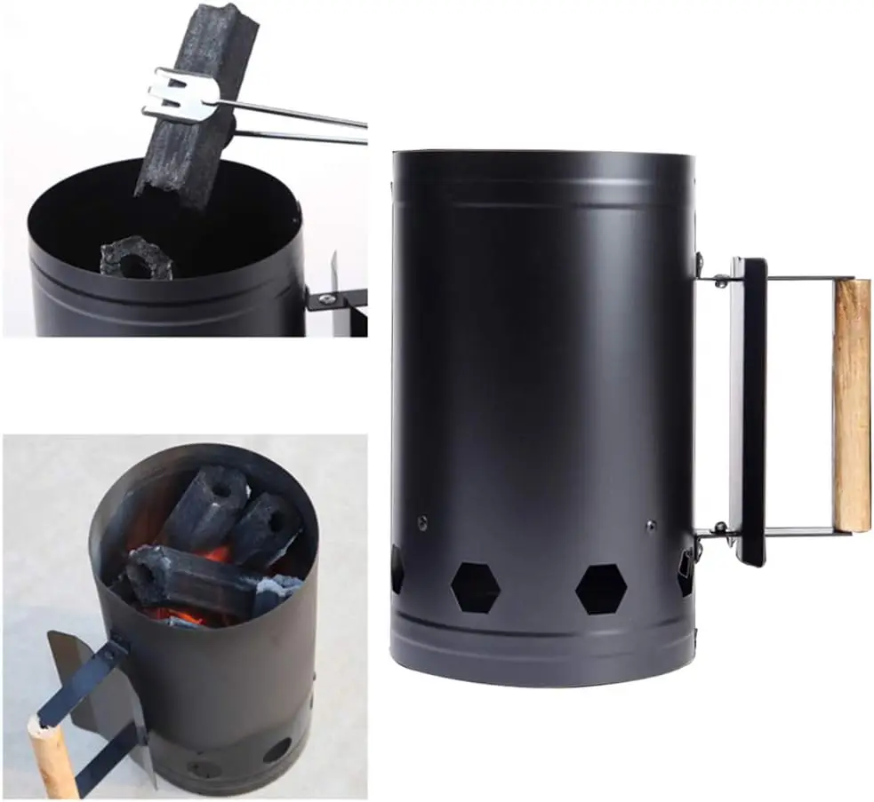 Camping Barbecue Fire Barrel Charcoal Fire Starter Outdoor Quick Fire Starter with Handle Carbon Chimney Starter Barbecue Tool