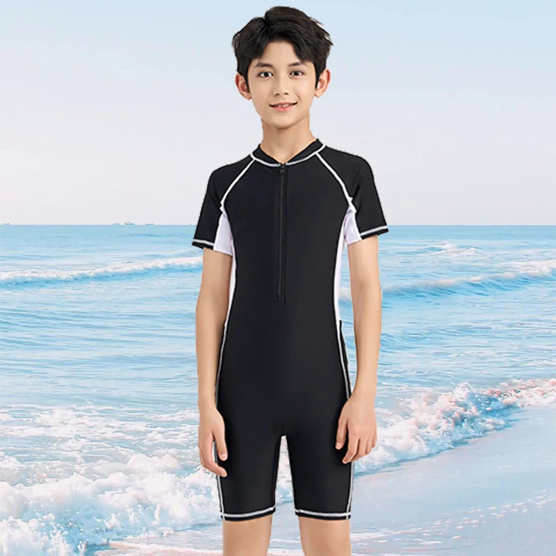 Front Zipper Swimming Suits For Boys And girls One Piece Swimsuit Children Kids Swimwear Teenage Beachwear Fast Dry Big Size
