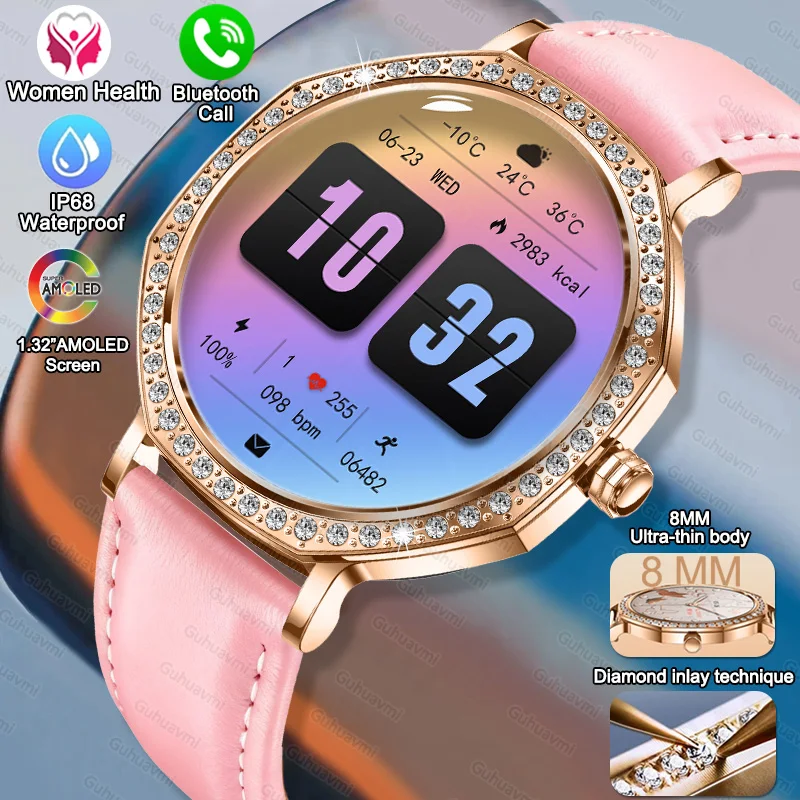 

NEW 1.43"AMOLED Screen Women Smart Watch 8MM Ultra-thin body IP68 Waterproof Heart Rate Bluetooth Call 100+Sports Smart Watches