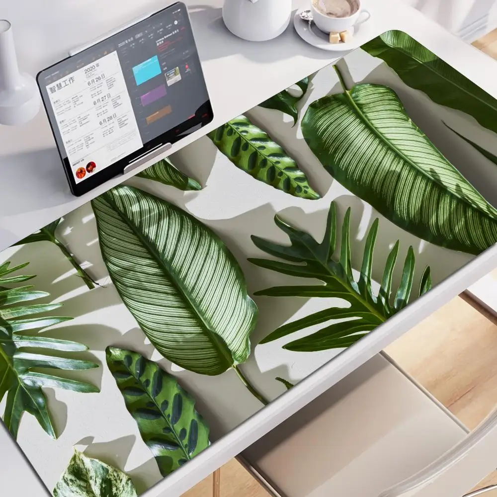 Green Tropical Leaves Plant Mouse Pad Gamer XL Mousepad XXL Desk Mats Natural Rubber Non-Slip Soft Desktop Mouse Pad