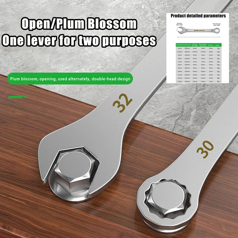 1Piece Silver 3mm Ultra-thin Wrench Large Open-end Wrench Plum Dual-purpose Wrench 4-32mm Cross-border Thin Section Dual-purpose