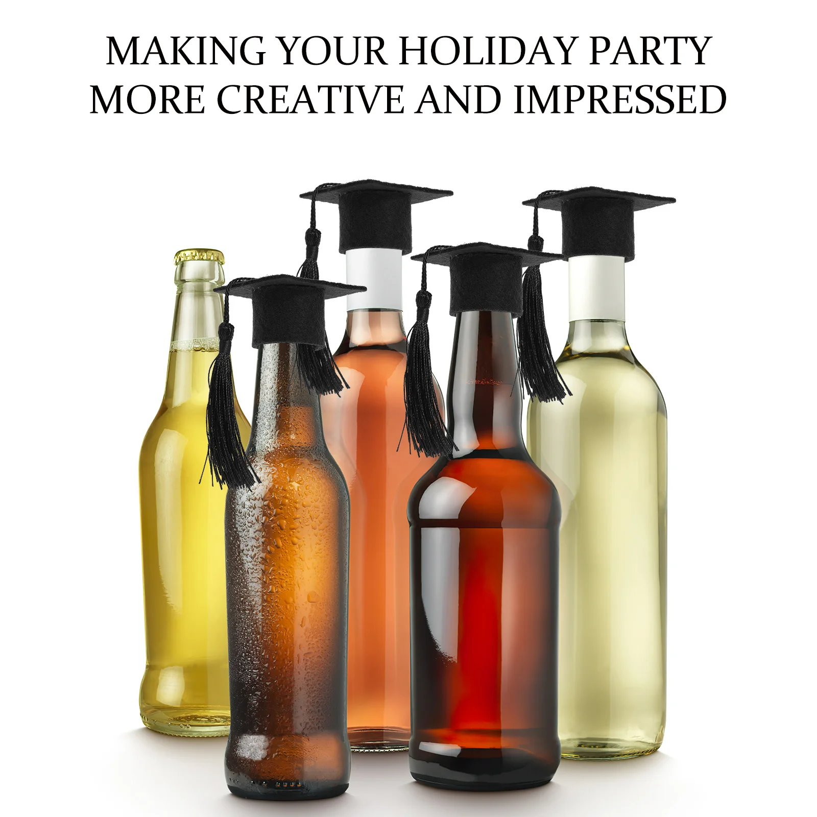 

4pcs Mini Graduation Cap Bottle Toppers Grad Hat Wine Jar Topper For Party Favors Decor Tiny Hat Cover Reusable Stopper