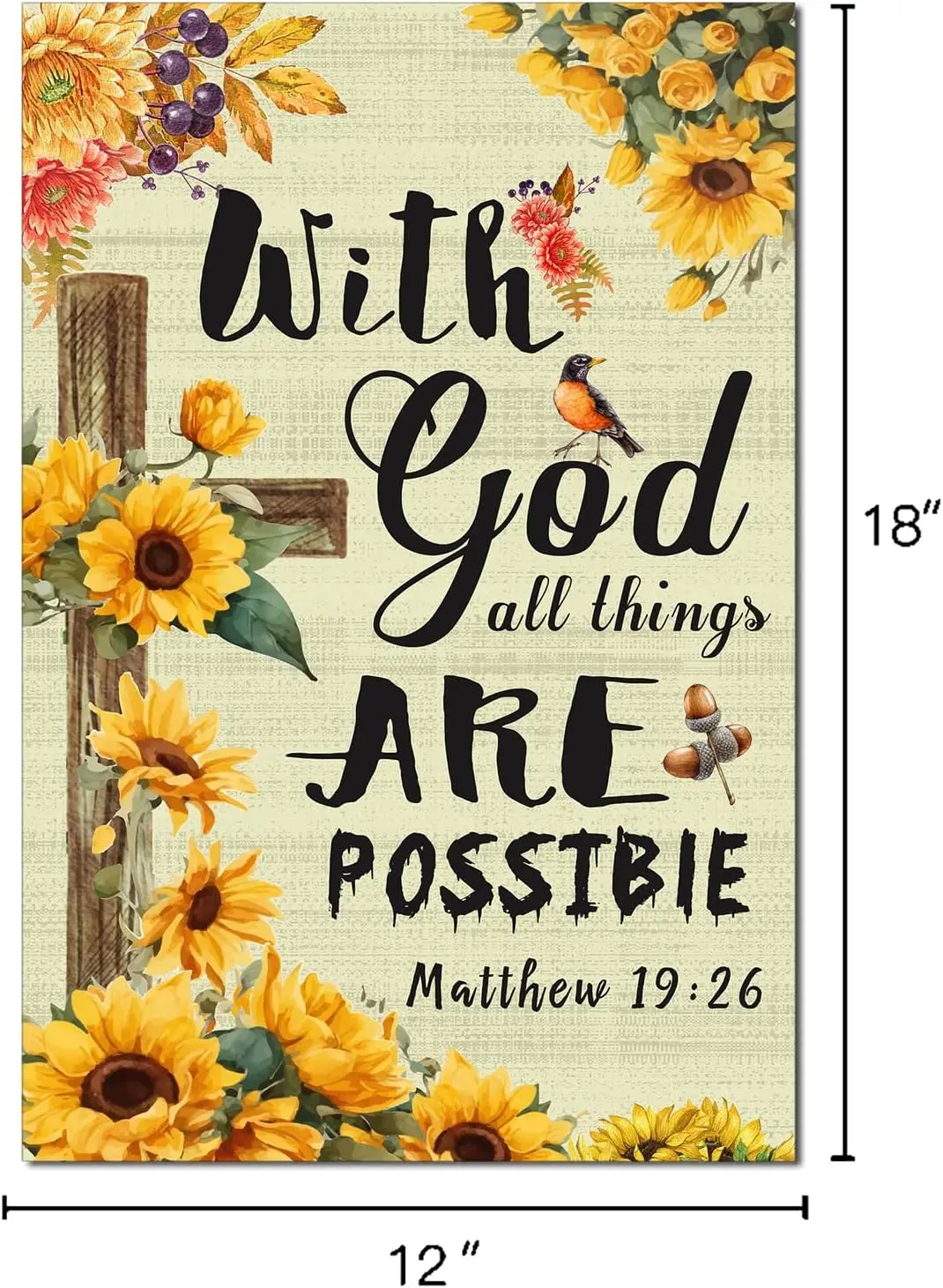 Sunflower Garden Flag With God All Things Are Possible Floral Yard Outdoor Farmhouse Decor Double Sided Seasonal Banner Decorati