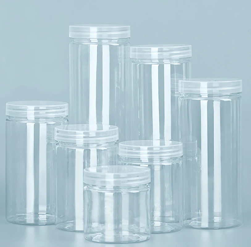 1PC Plastikowa butelka do pakowania PET Przezroczysta pusta butelka z uszczelnieniem Okrągłe wiadro do przechowywania Słoik na ciastka Pojemnik na żywność Zamknięte puszki Pojemnik na zbiornik