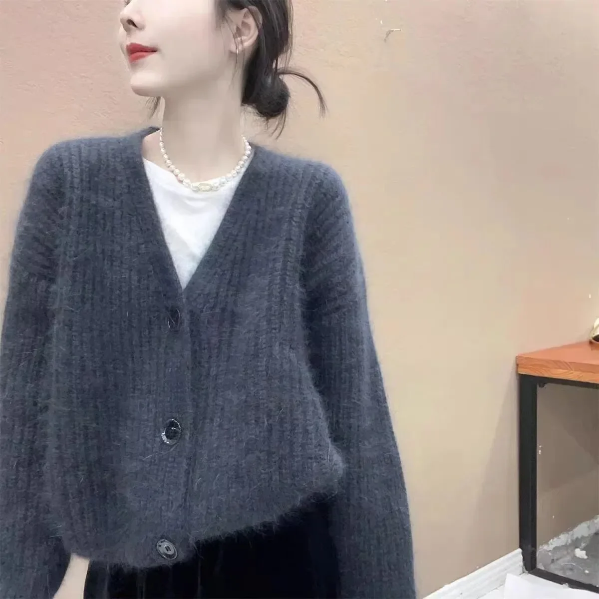 

Autumn New Solid Color Slim Cardigan Woman Casual Loose Knitted Women's Cardigan Grey Purple Street Chic Cardigan Female