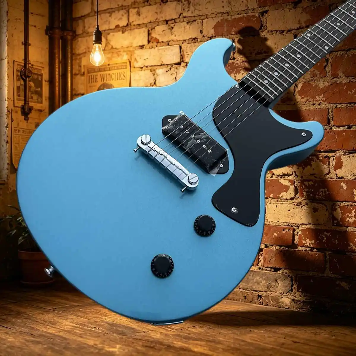 STUDI Electric Guitar Metal Blue Single P90 Pickup Minimalist Hardware Configuration Solid Wood Piano Body Rose Wood Fingerboard view 5