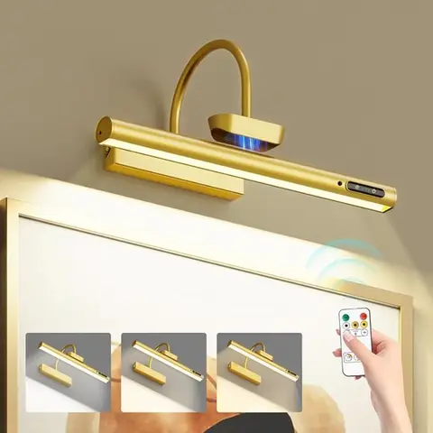 4000mAh Led Rechargeable Wall Lamp Modern Remote Control 3 color Dimming Gold Bathroom Mirror Light Aluminum Picture Lights