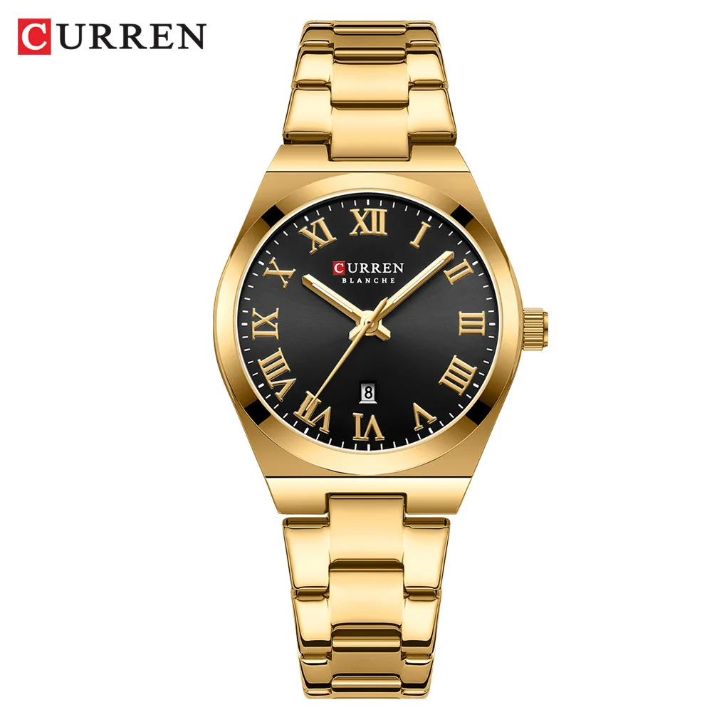 CURREN 9095 Women\'s Quartz Watch Fashion Calendar Leisure Analog Display Rose Gold Purple Stainless Steel Strap for Ladies Gift