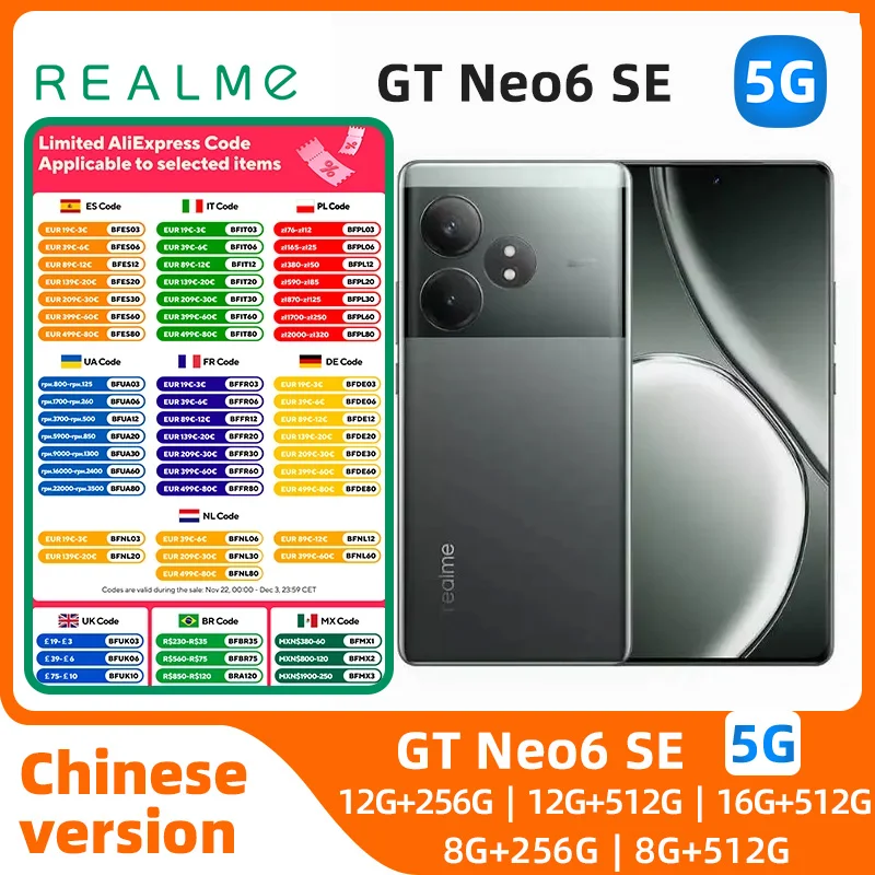 هاتف Realme-GT Neo 6 SE Android 5G غير مقفل ، 1T ، جميع الألوان في حالة جيدة ، هاتف أصلي مستعمل