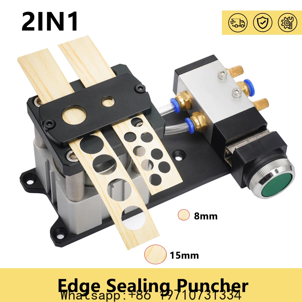 2In1 Pneumatic Edge Bander Hole Guide Machine 8/15mm Hole Punch Tool for Diy Woodworking Paper Craft Projects Leather Hole Punch