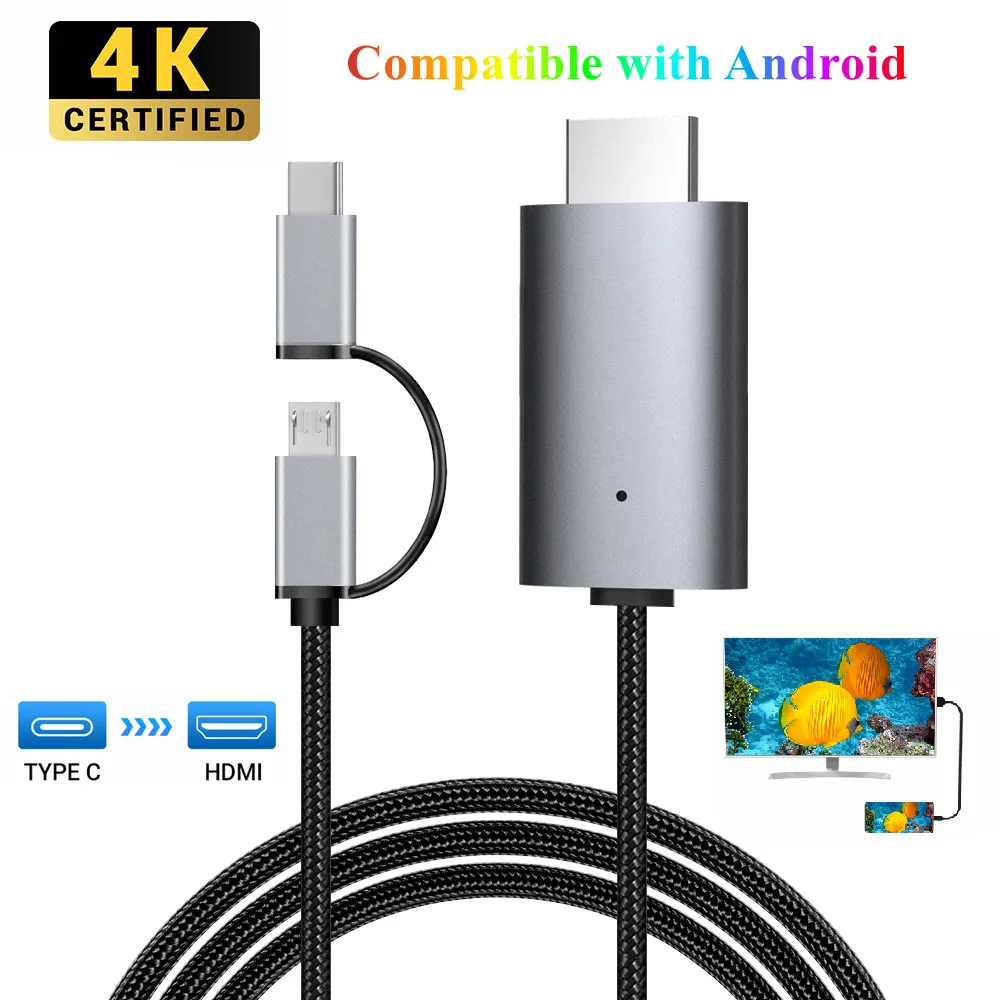 2M 4K 1080P Micro USB TYPE C to HDMI-Compatible Cable USB C type-c HDMI TV Digital AV Adapter Cable for Android phone
