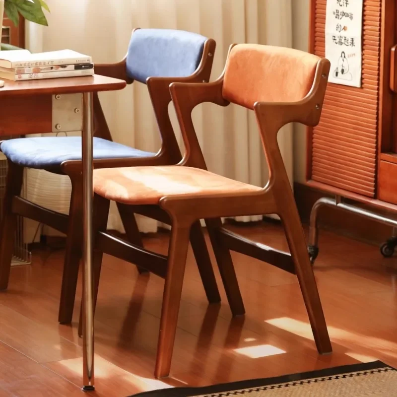 French Vintage Mid Century Soft Pad Solid Wood Dining Chair High Backrest Desk Vanity Stool Study Dressing Table Comfort Decor