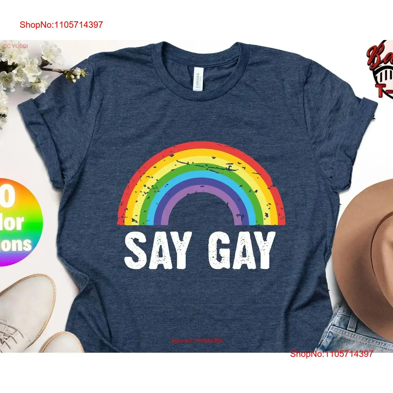 Say Gay T Shirt Rainbow LGBTQ Rights Equality Pride Celebration for vintage Washed graphic fashion Unisex Versatile Breathable