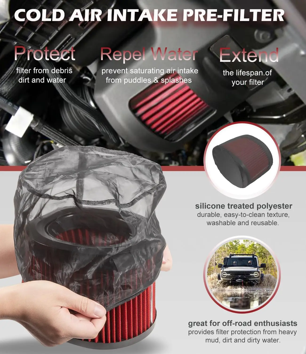 طقم فلتر لسعة الهواء البارد ، مناسب لفورد برونكو ، نظام الحث ، من من من من من من من من ، محرك 2.7 لتر ، TM