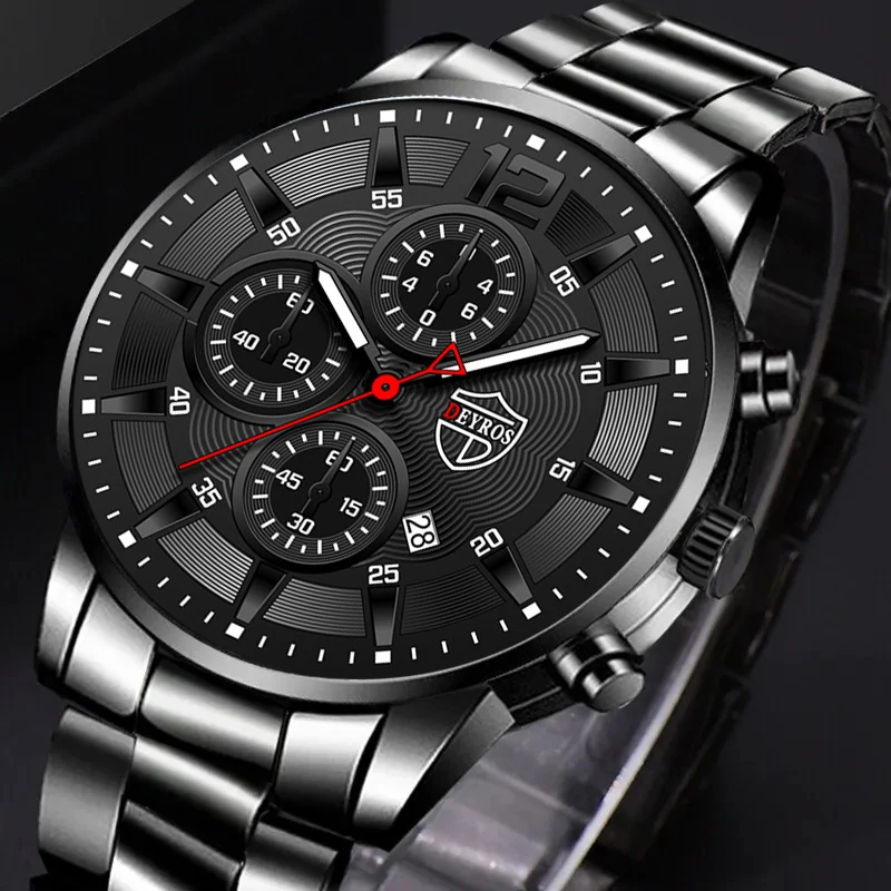 Men Sport Watch Luxury Stainless Steel Quartz Wristwatch Fashion Business Casual Men Necklace Male Luminous Clock Watches