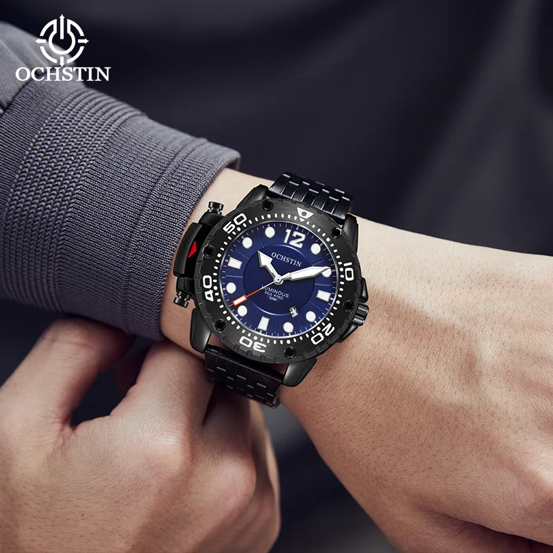 

OCHSTIN мужские кварцевые часы с браслетом из нержавеющей стали, наручные часы, мужской подарок, мужские водонепроницаемые светящиеся роскошные часы