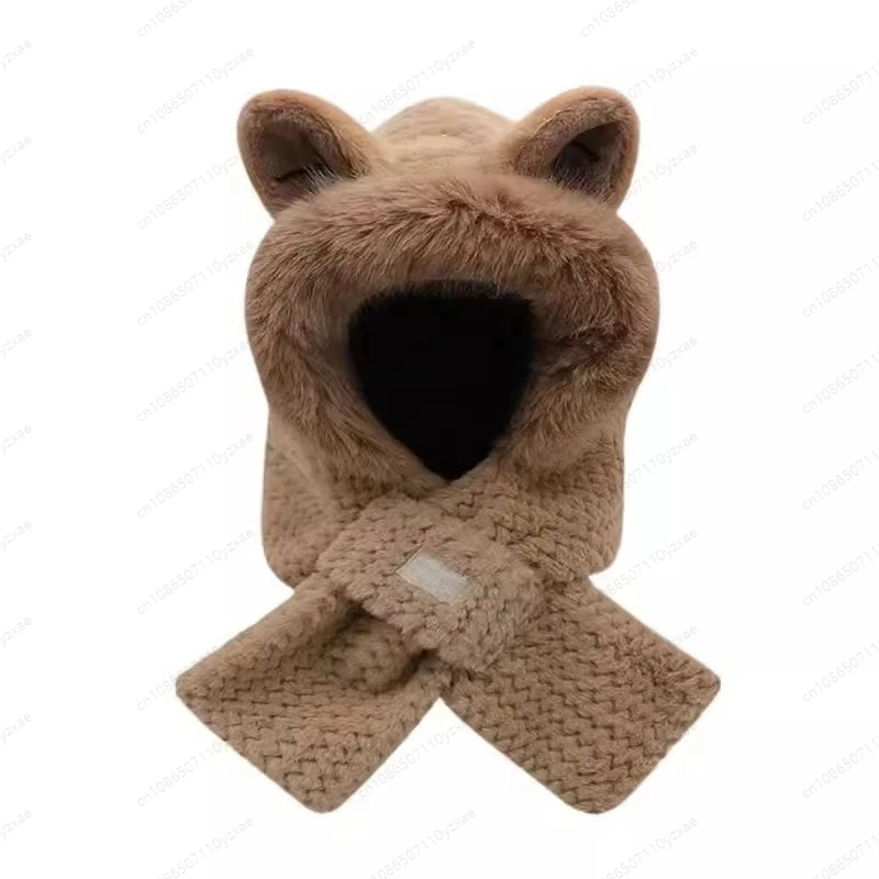 Thickened One-Piece Fox Ear Scarf Hat Winter Warm Ear Protection Neck Warmer Fashionable for Men Women Children Babies