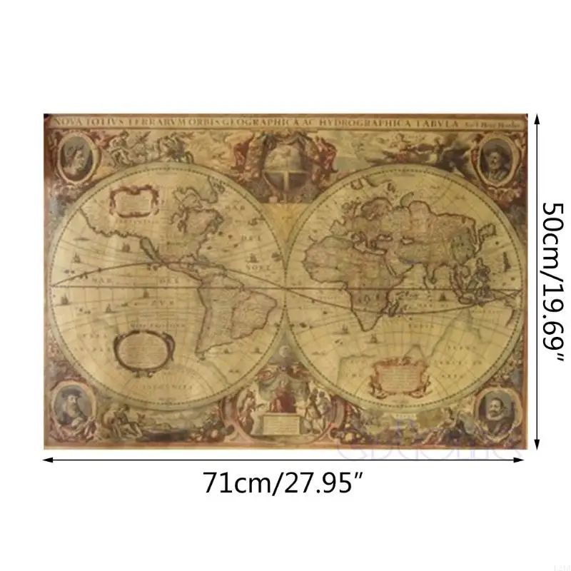 2025 جديد 71x50cm الرجعية خمر أولد غلوب الخريطة غير اللامع ملصق الورق البني ملصق المنزل