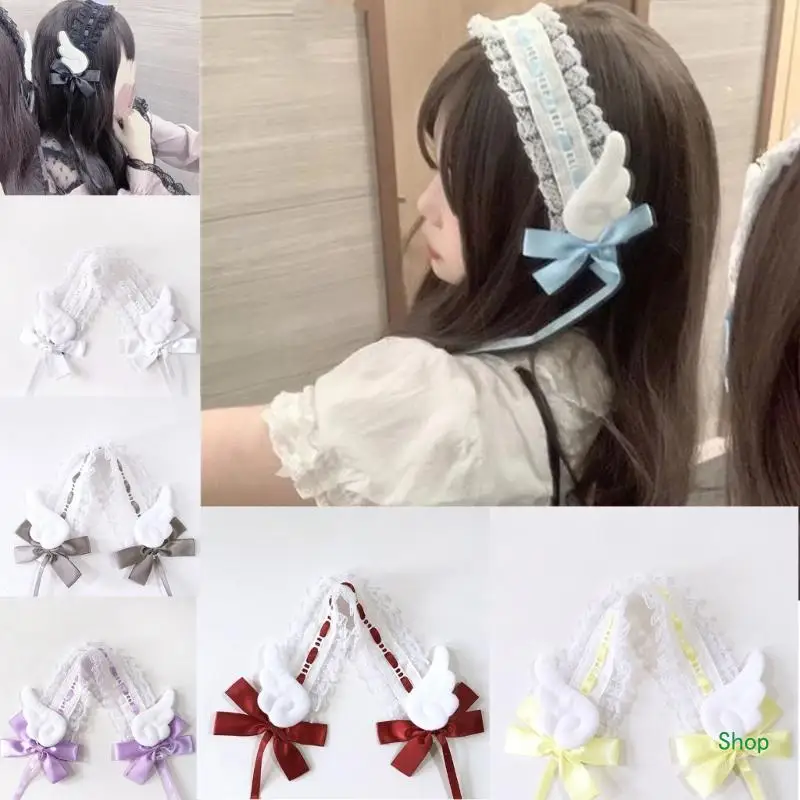 

Dropship Women Hair Bands Maid Cosplay Headband Lolitas Lace Headwear with Wings, Bowknot Decorations Hair Accessories