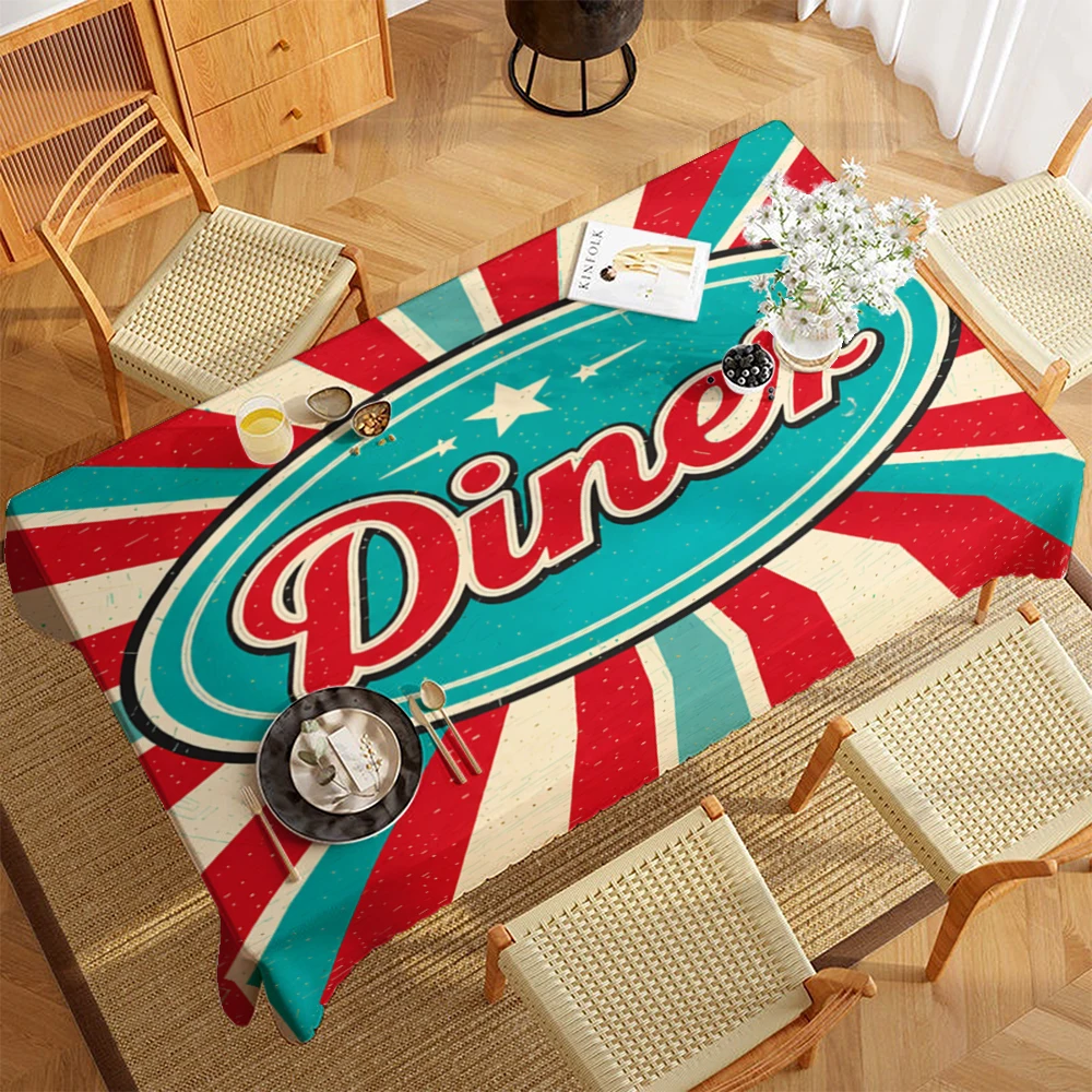 Diner 2D Flat Printed Polyester Table Cover Room Decor Picnic Blanket Camping Table Covers Dining Table Party Supplies Easter