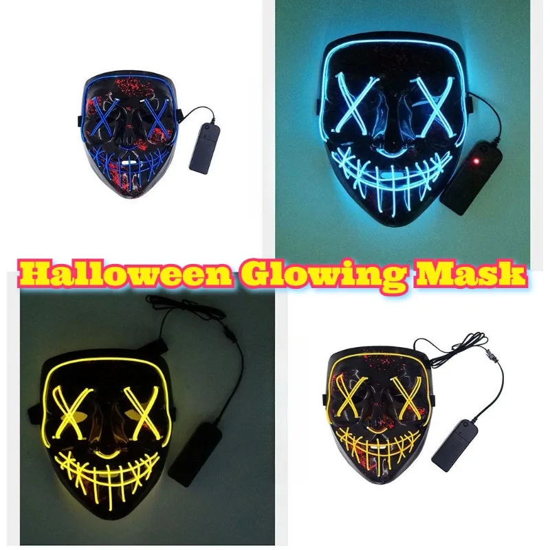 

Halloween Glowing Mask Cold Light Party Dance Fluorescent Face Cover Cosplay Costume Prop Night Club Festival Celebration Scary