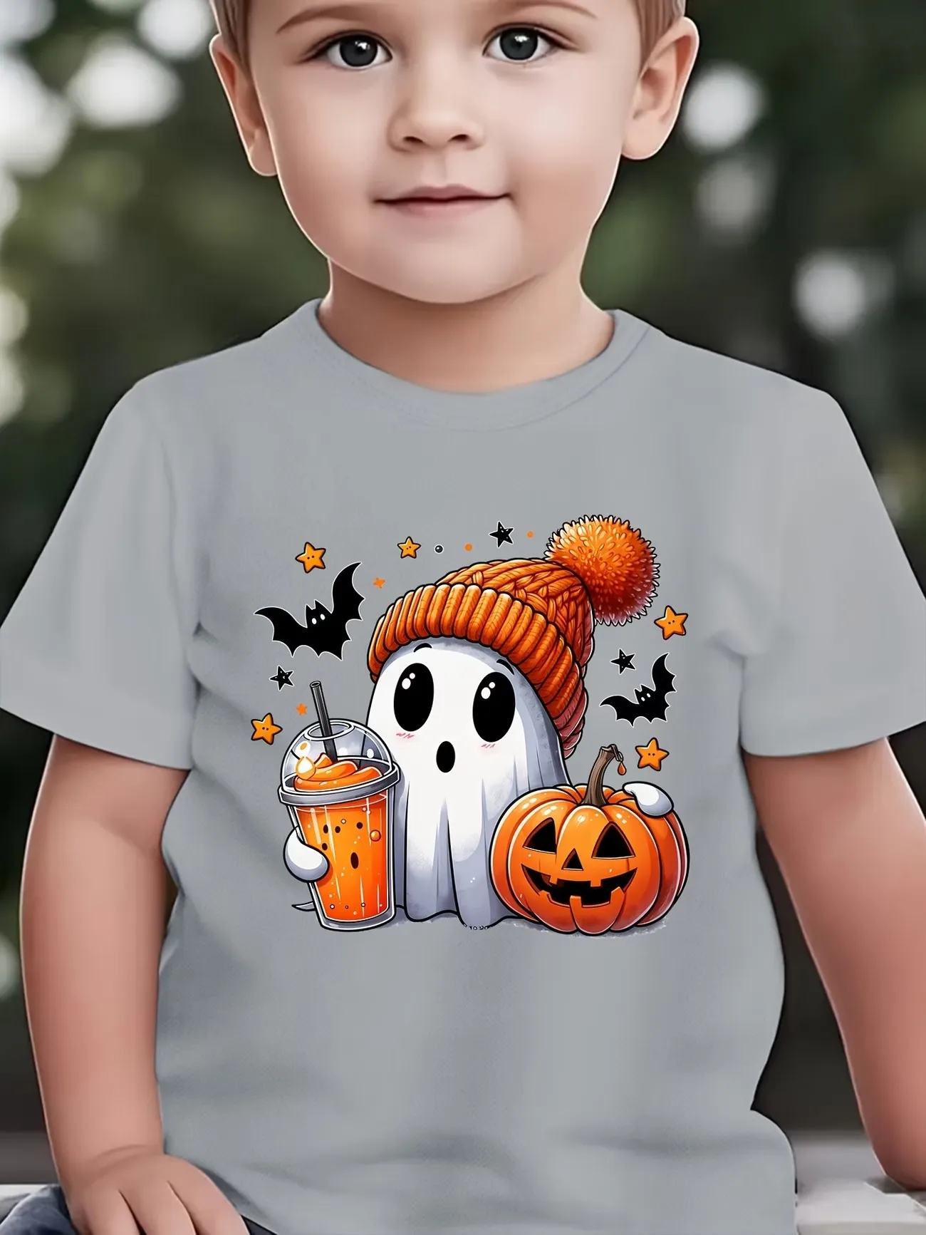 Kawaii Kids Boys Girls T Shirt Cute Halloween Ghost Pumpkin Print Short Sleeve Tee Casual Parent T-shirt Child Daily Tops