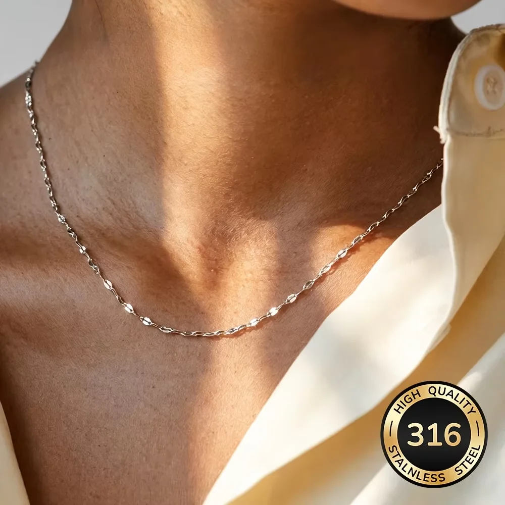 Exquisite Silver Color Thin Water-wave Chain Necklaces for Women Simple Ripple Stainless Steel Clavicle Collier Female Jewelry
