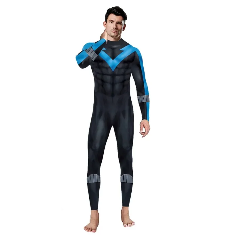 Hombres Erwachsene Männer Cosplay Coole Blau-Schwarze Strumpfhose Muskel-Bodysuit Anzug Halloween Karneval Aufführung Party Rollenspiel Jumpsuit – Detail 2
