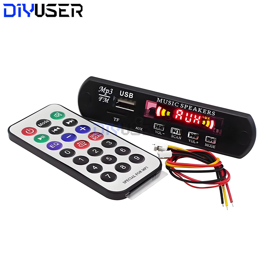 Bluetooth 5.0 MP3 Decoder Board 12V Audio Module with USB/TF/AUX, FM Radio for Car Motorcycle Stereo (No Battery)